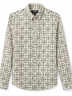 Express Floral Slim Fit Shirt XS Button Down Medallion Print Long Sleeve